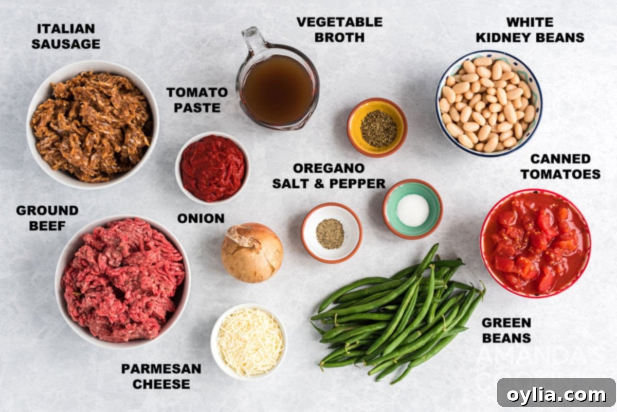labeled ingredients for hamburger stew
