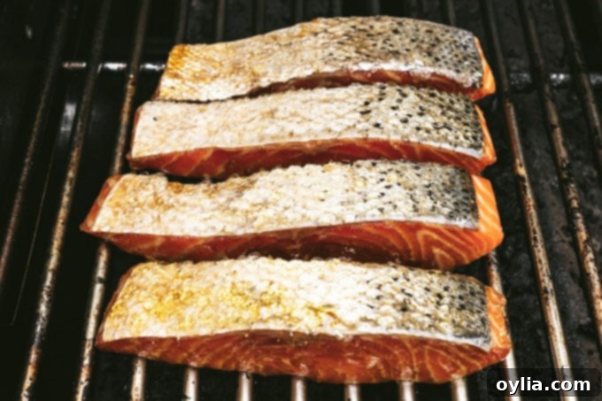 Succulent Grilled Salmon 7 salmon filets on grill