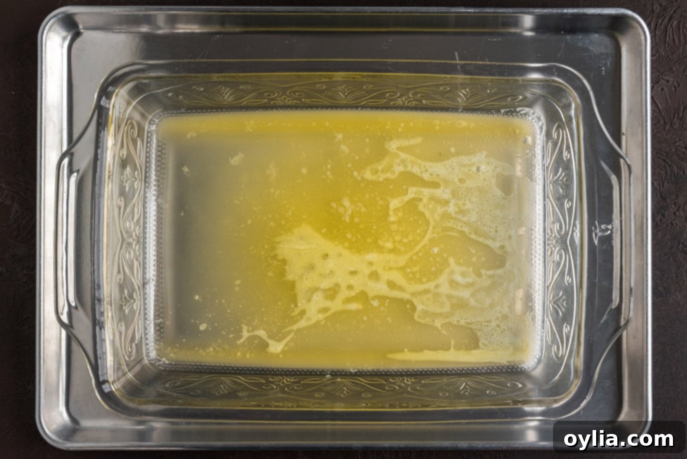 melted butter in baking dish