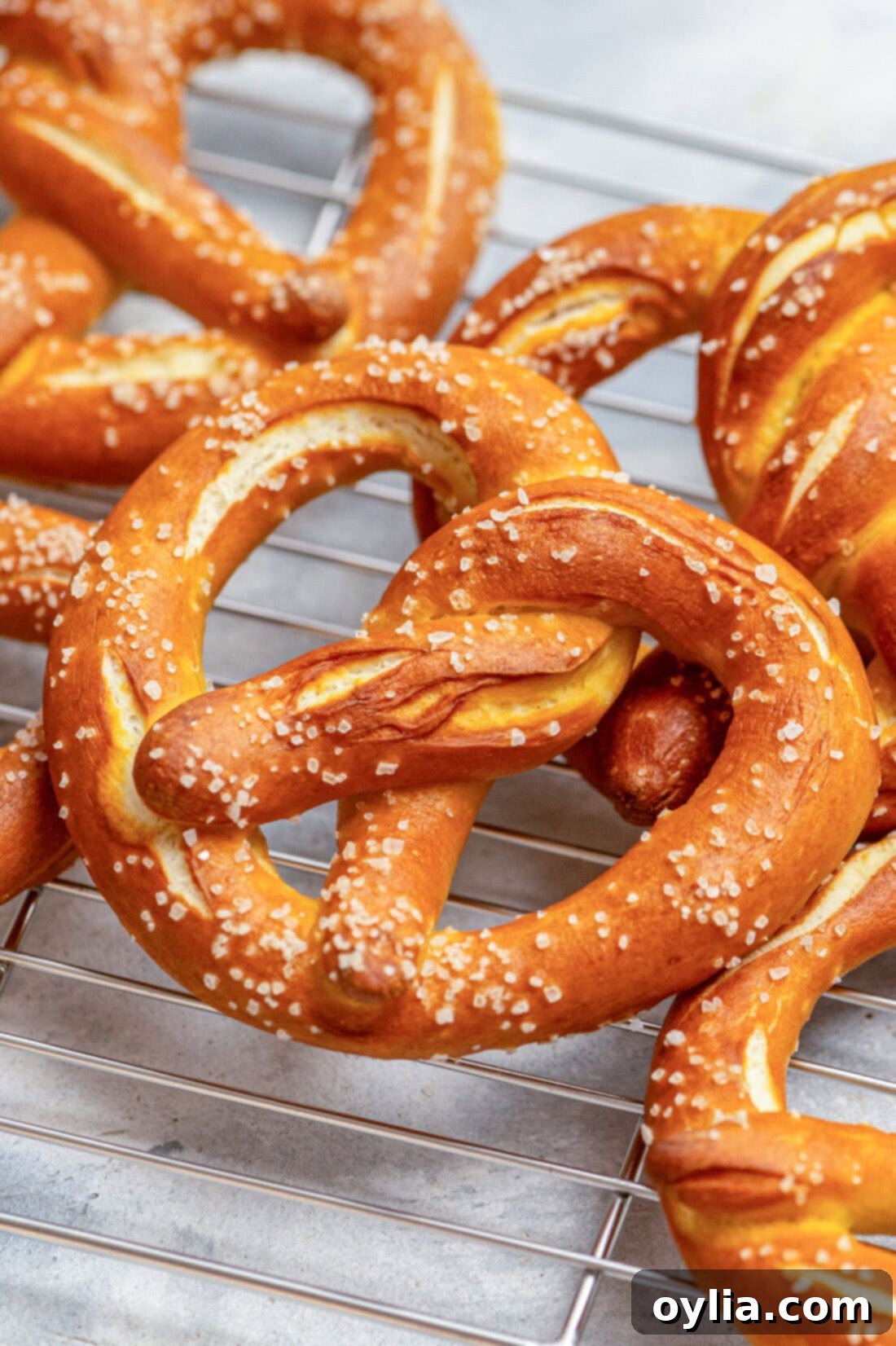 Bake Your Own German Pretzels 7 A close-up of a pile of homemade German pretzels, highlighting their rustic texture and golden crust.