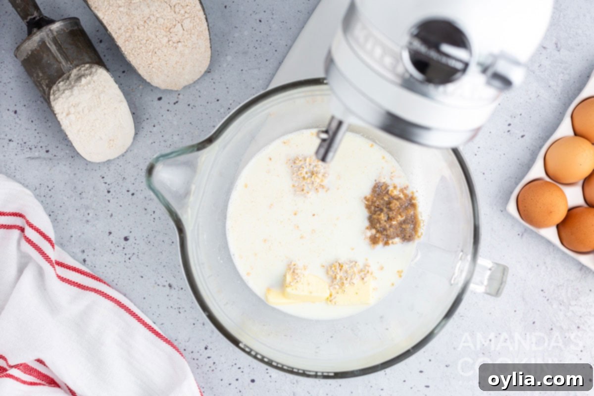 milk with bread ingredients in mixer bowl