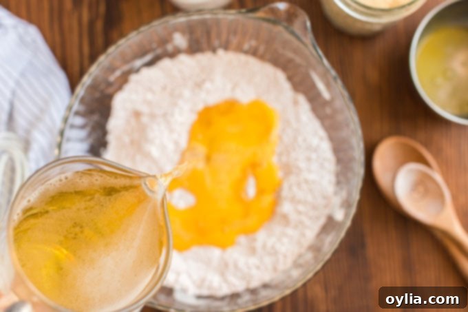 adding beer to flour