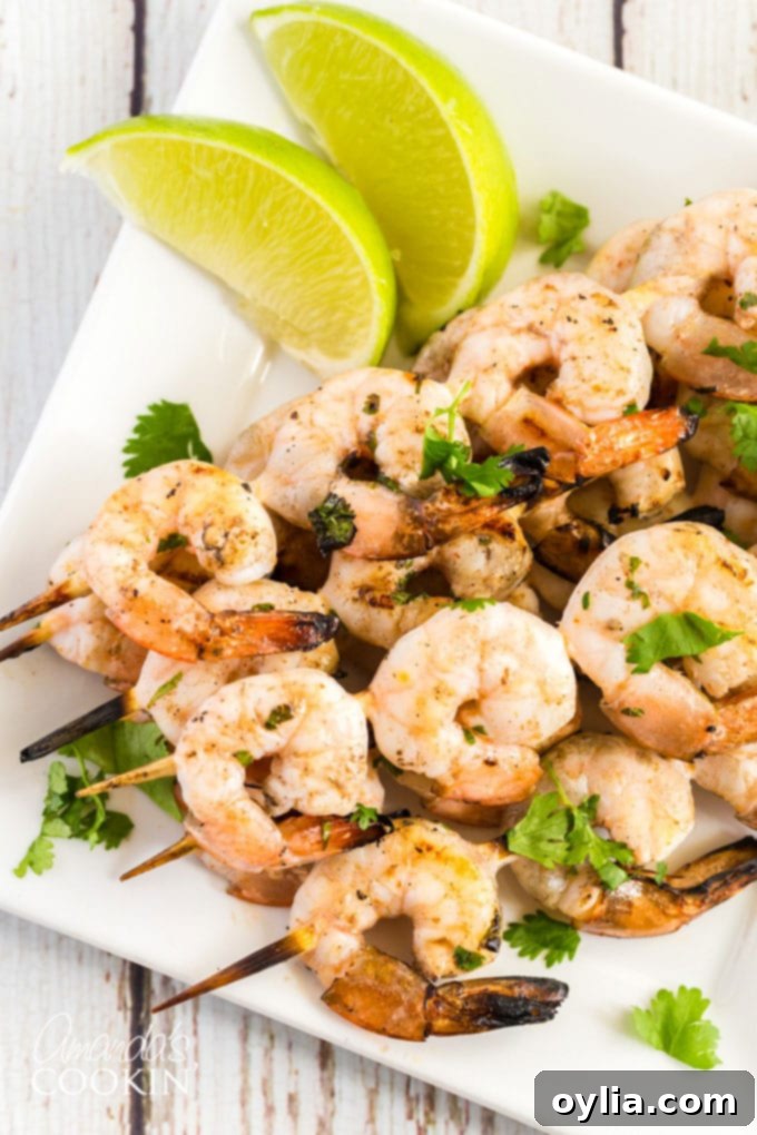 plate of skewered grilled shrimp