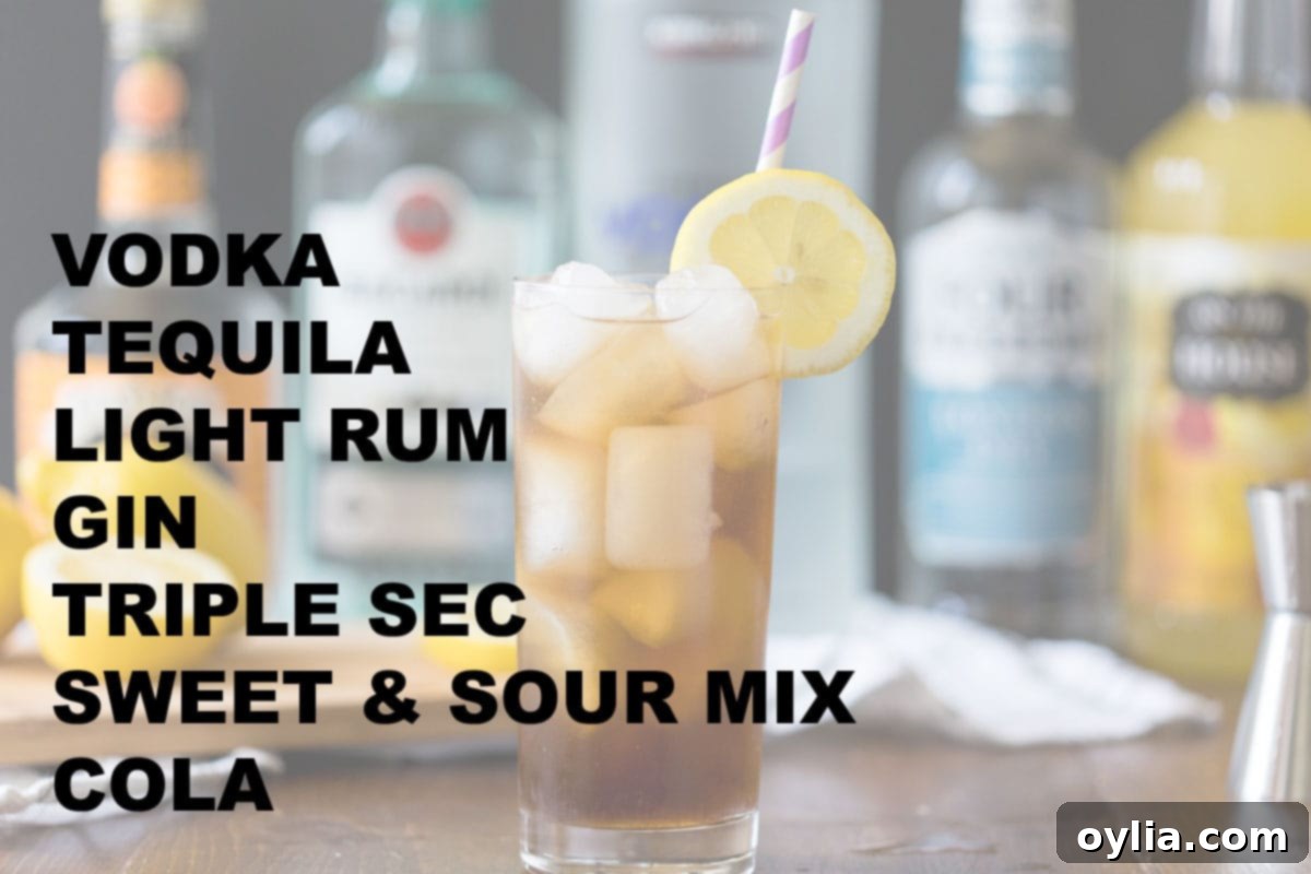 listed ingredients for making a long island iced tea