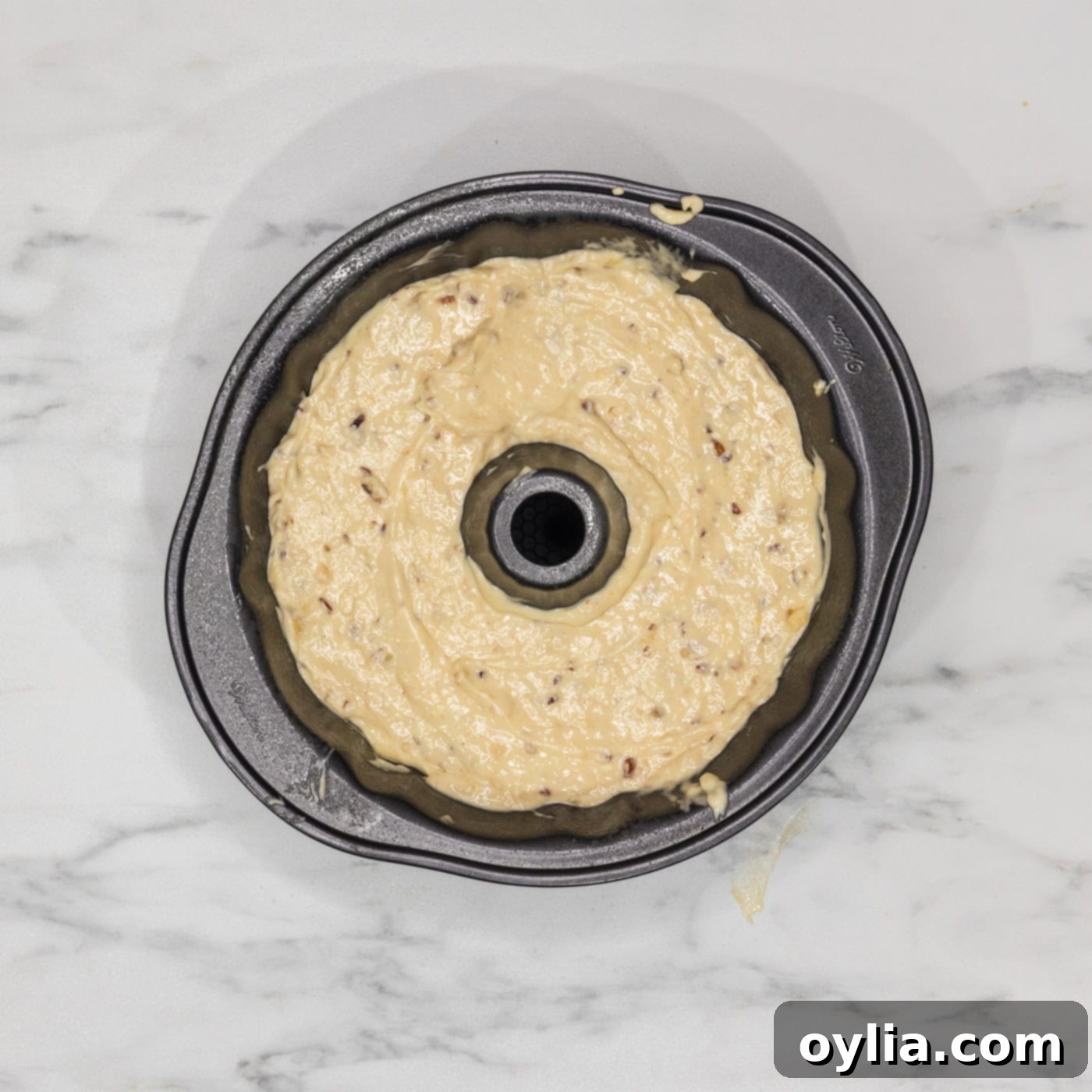 banana bundt cake in a bundt pan