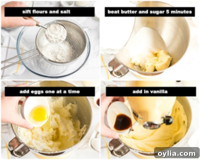 illustrated steps for making pound cake batter