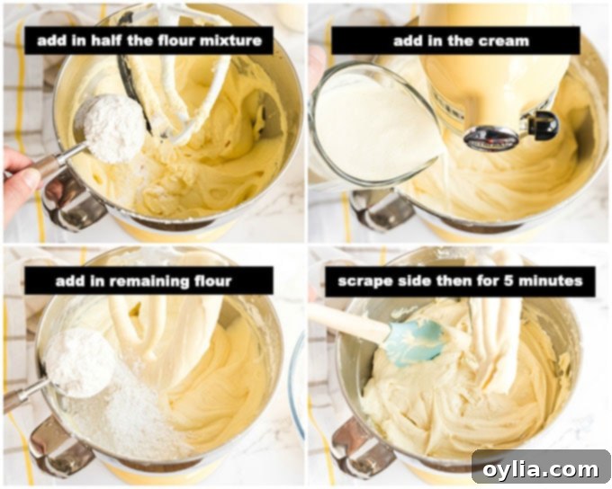 illustrated steps for mixing pound cake
