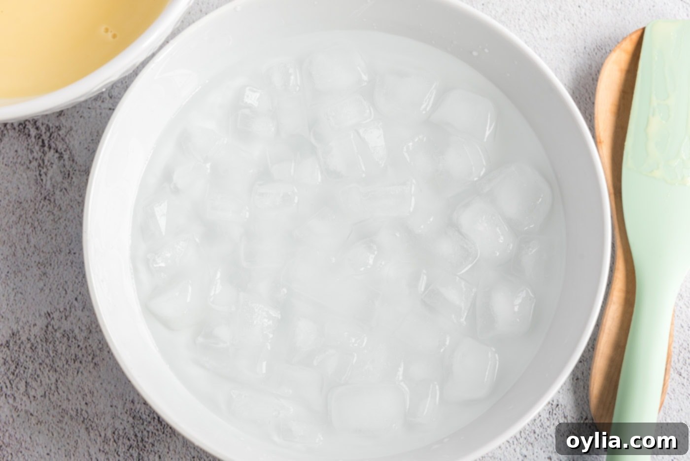Photo of a bowl of ice water