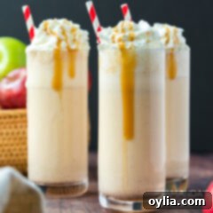 Orchard Spice Shake 5 Two servings of apple cider milkshakes garnished with whipped cream and cinnamon