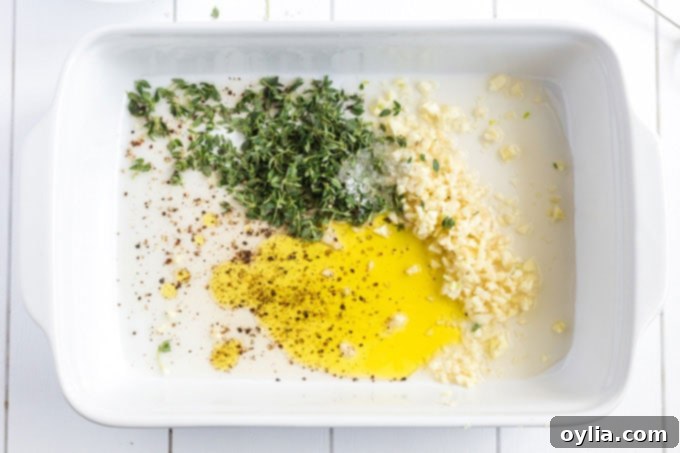 marinade ingredients in baking dish