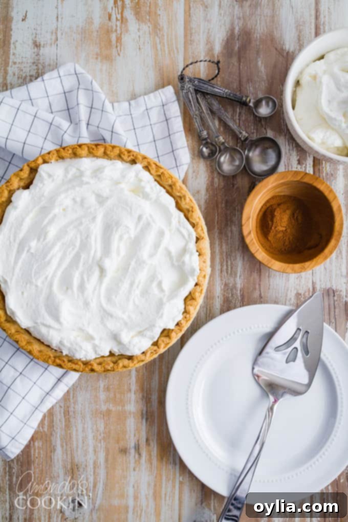 Overhead shot of a whole pumpkin pie