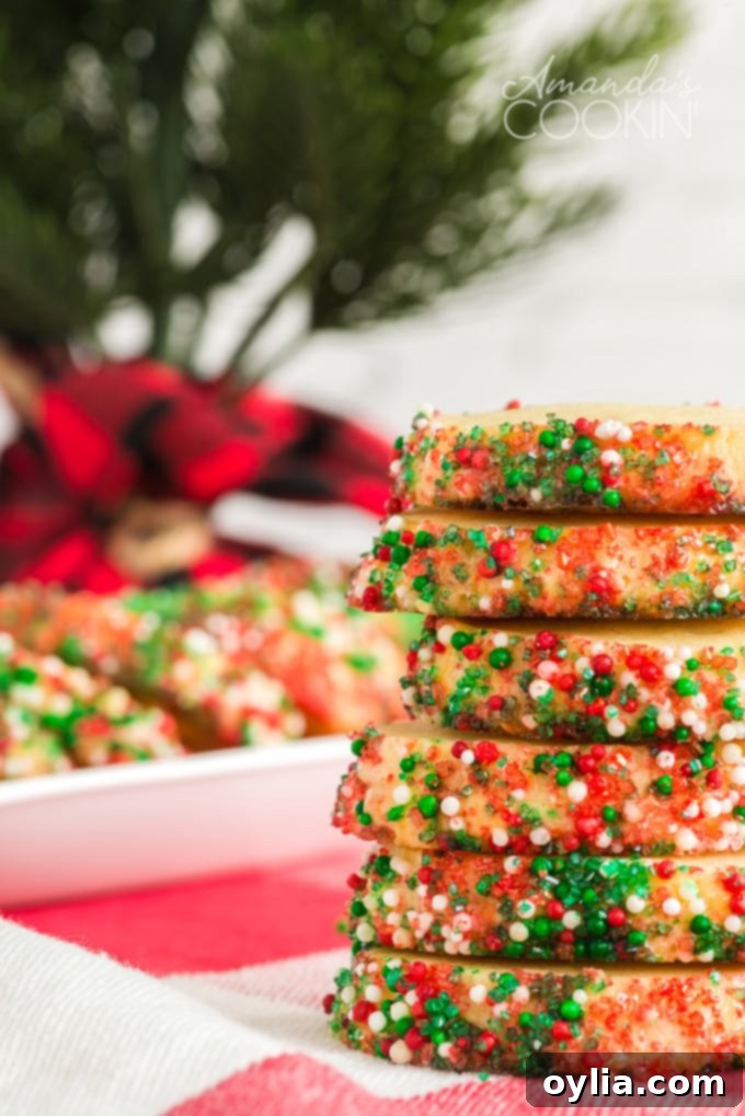 Stack of beautifully decorated shortbread cookies ready to be served
