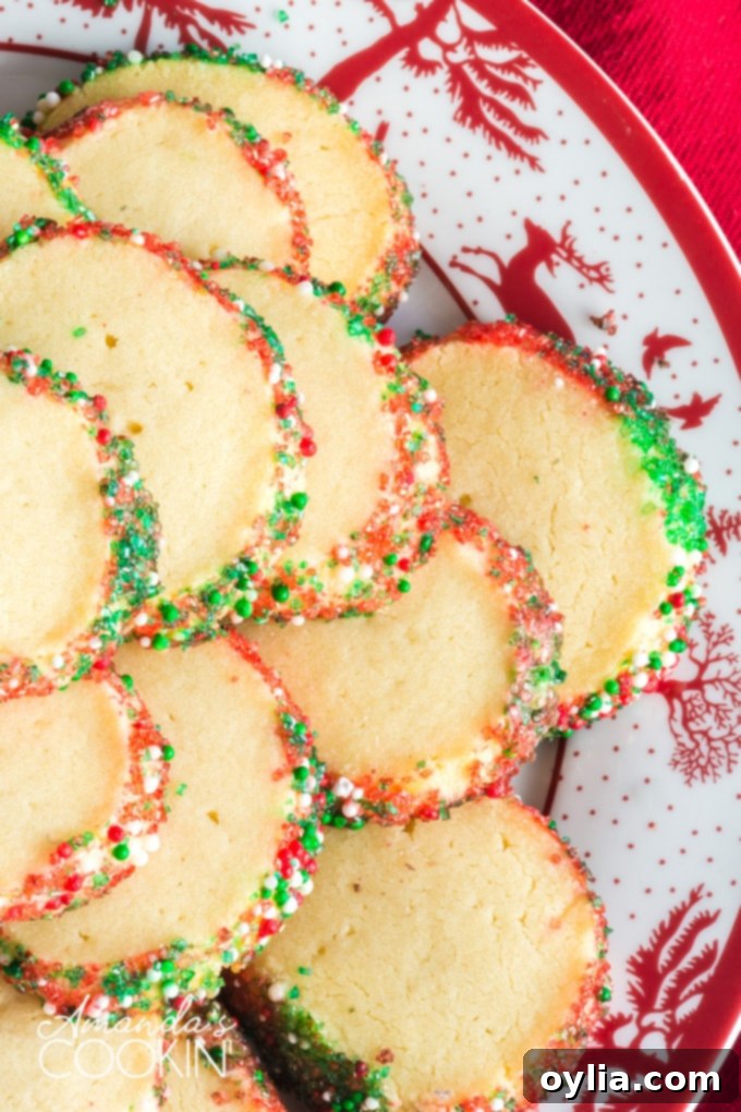 Plate piled high with golden shortbread cookies