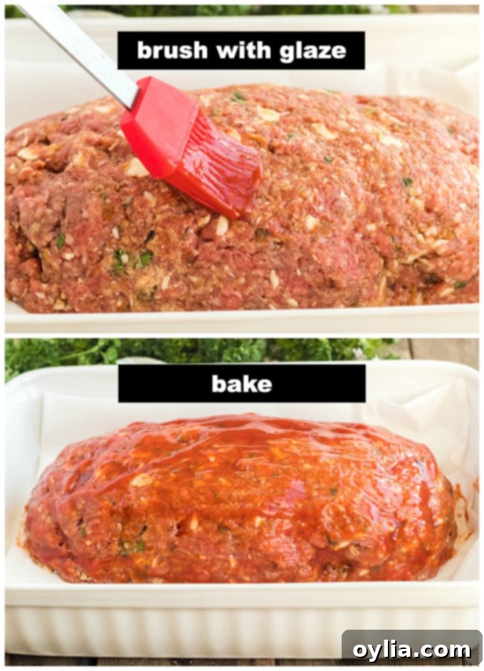 brushing meatloaf with glaze