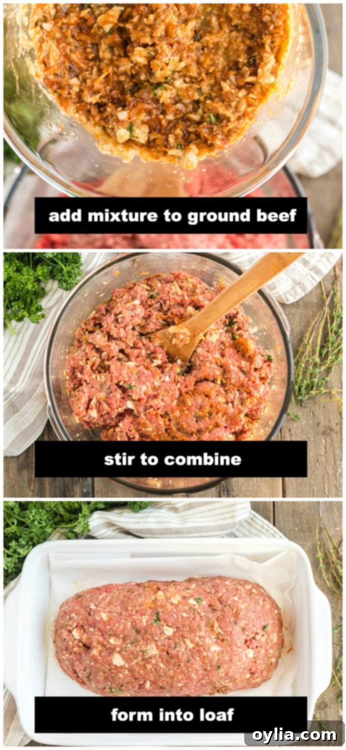 adding onion mixture to ground beef