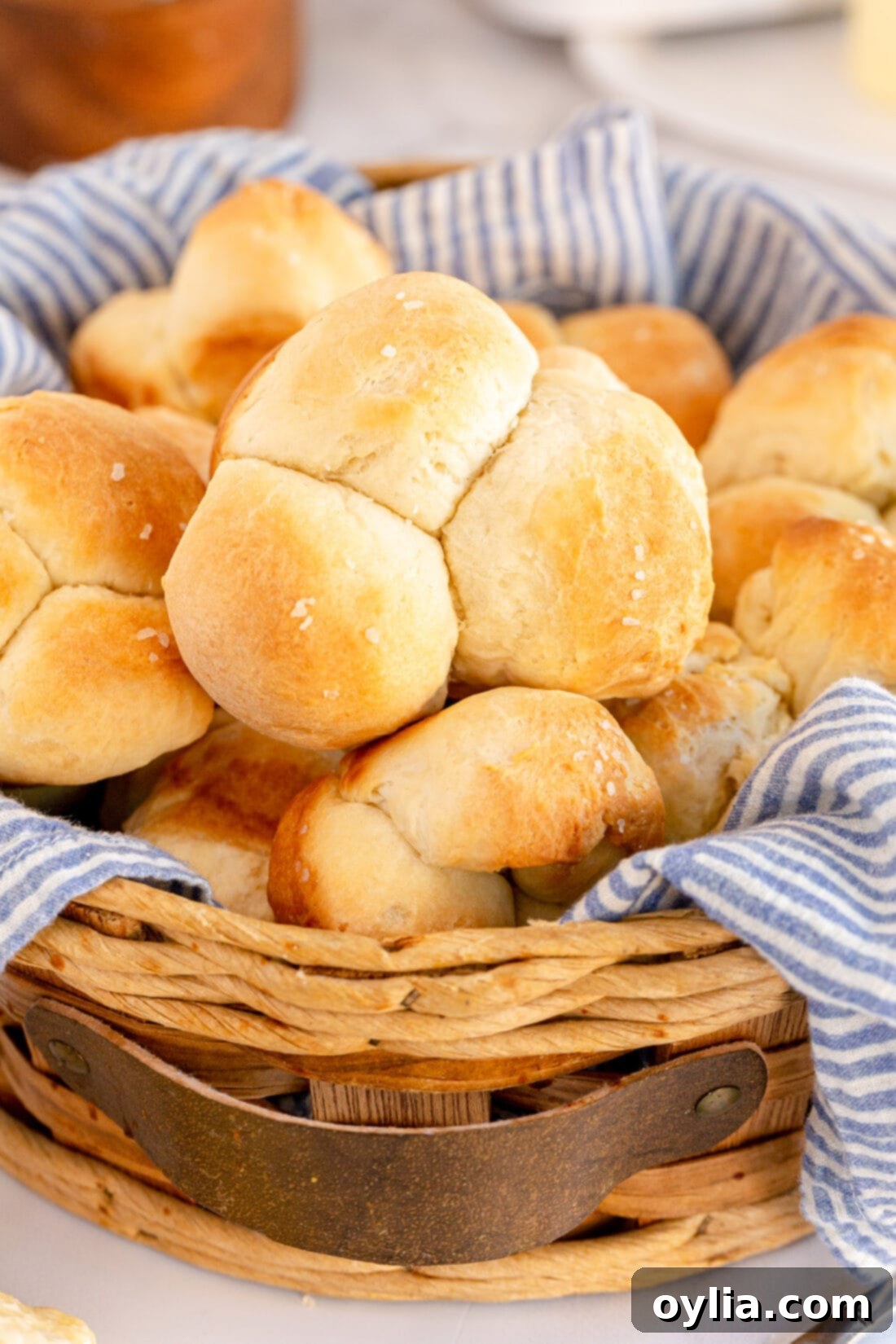 basket of Homemade Pull Apart Dinner Rolls