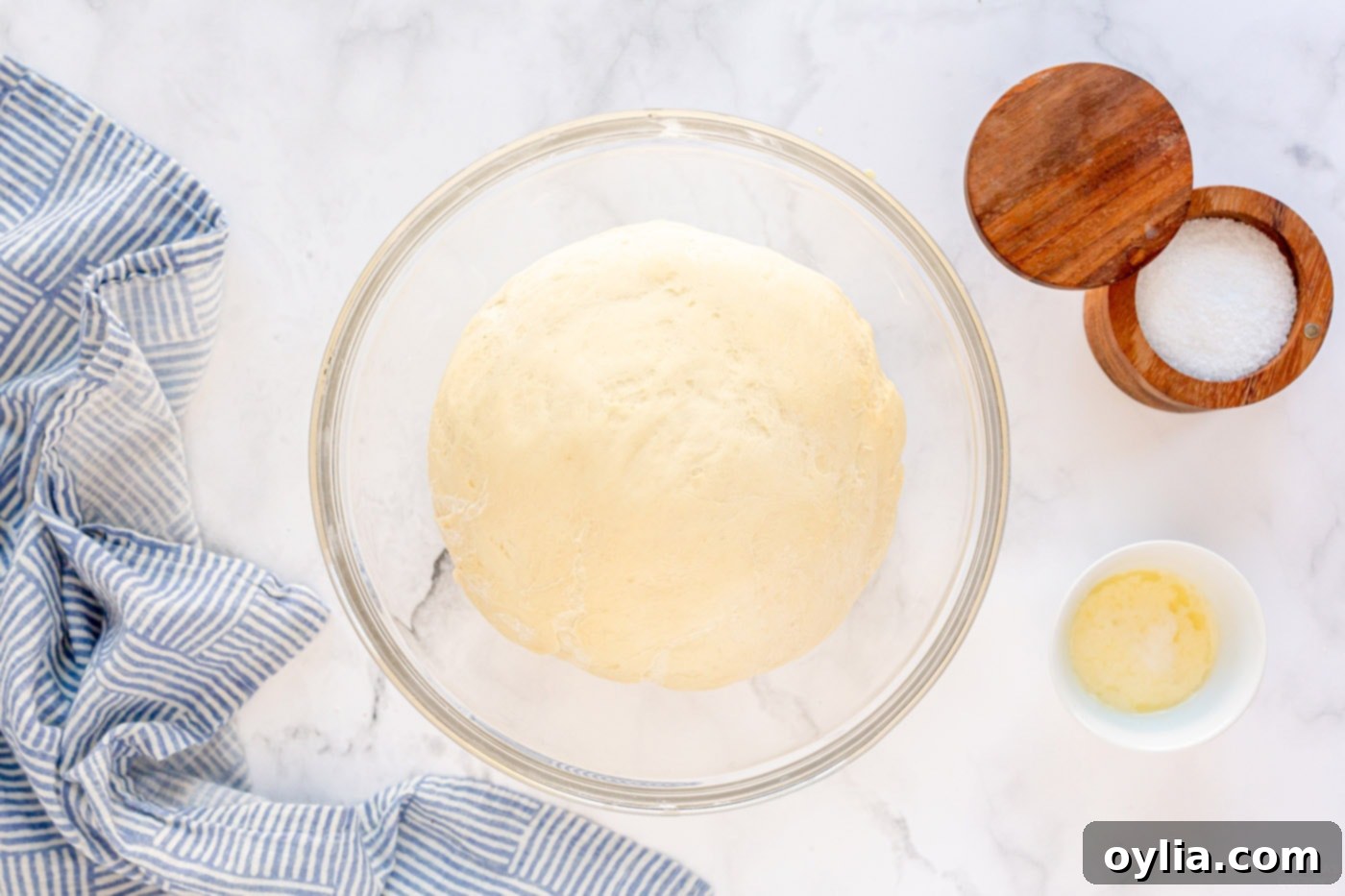 risen dough in bowl