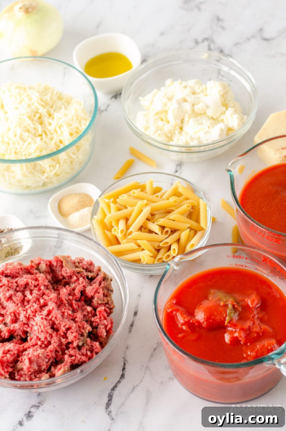 Savory Layered Pasta Dream 4 ingredients for baked ziti