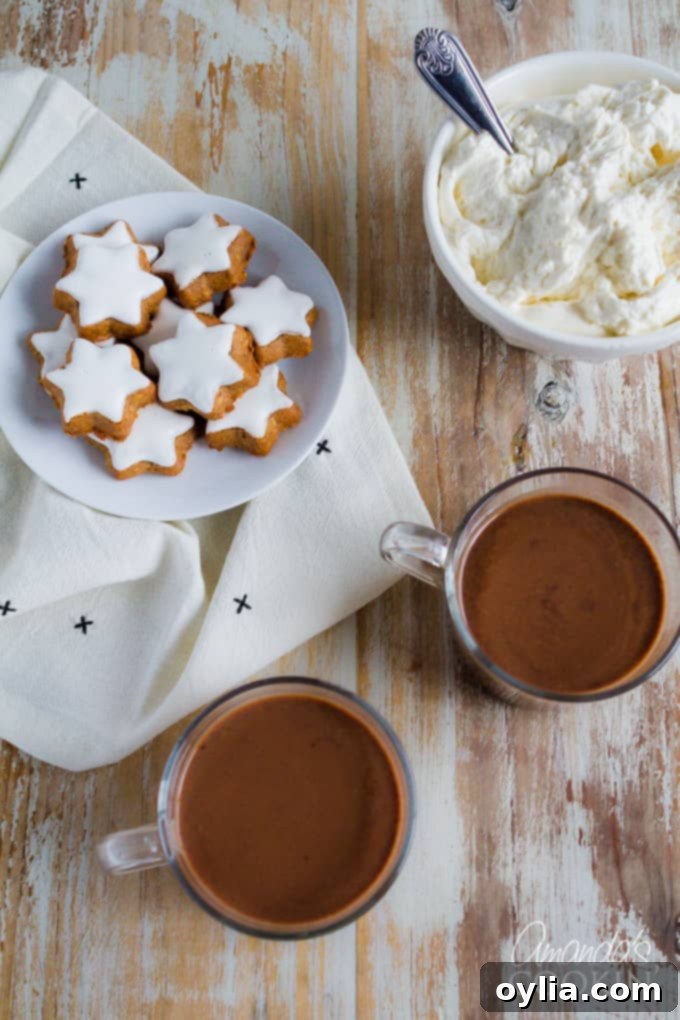overhead shot of Champurrado drink in a mug with cinnamon stick