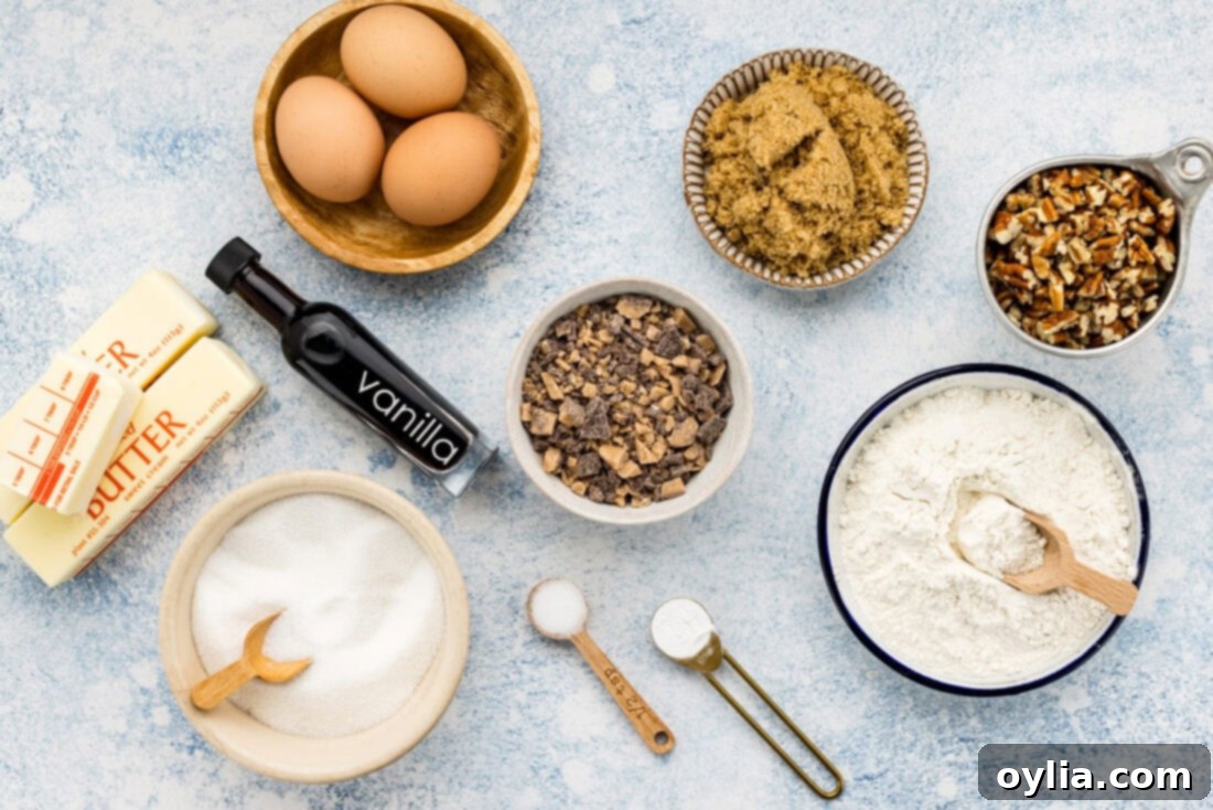 Ingredients for Brown Butter Chocolate Toffee Blondies