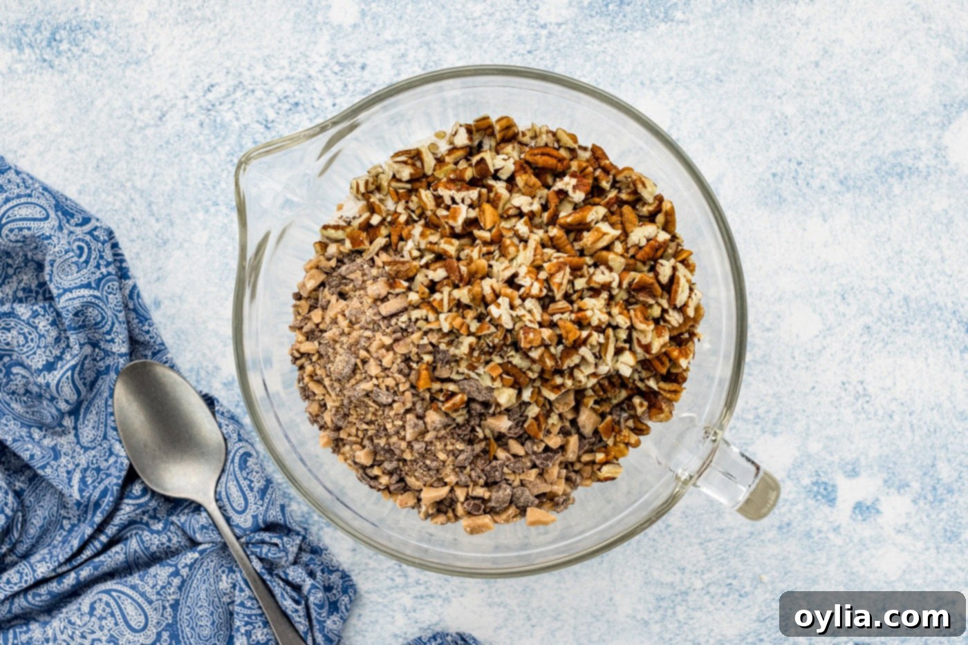 pecans and toffee bits in a bowl
