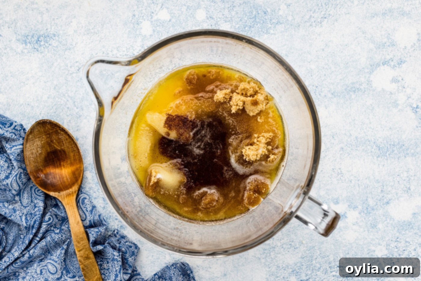 browned butter with sugar in a mixing bowl