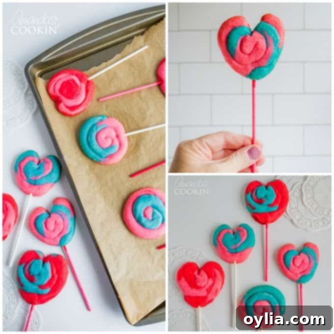 An artistic shot of Valentine's Day Cookie Pops arranged elegantly in a glass jar, perfect for display
