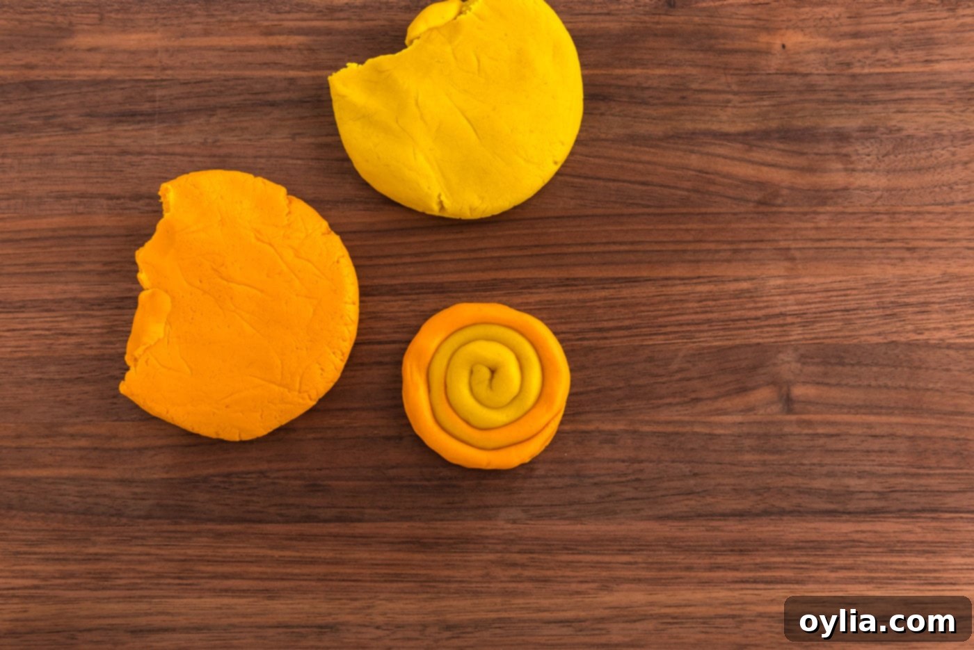 A finished spiral gold coin sugar cookie dough, ready for baking.