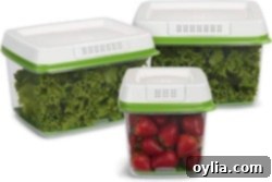 A set of Rubbermaid Freshworks Produce Saver Containers, designed to keep fruits and vegetables fresh longer.