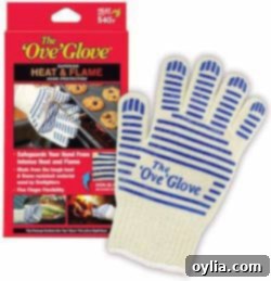 The Ove Glove and its packaging, highlighting its superior heat protection capabilities.