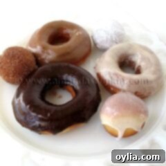 Handcrafted Doughnut Bliss 2 A photo of a plate of an assortment of homemade doughnuts.