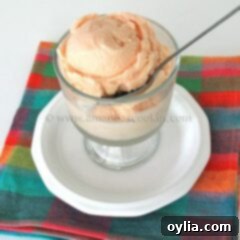 Homemade Sunkist Orange Ice Cream in a bowl with a spoon