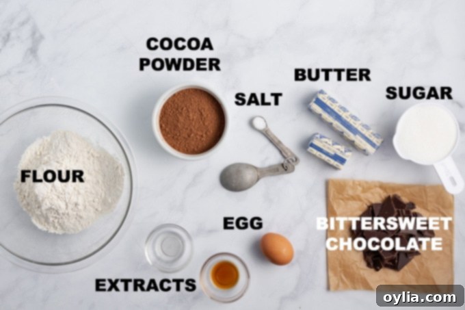 labeled ingredients for chocolate mint cookies