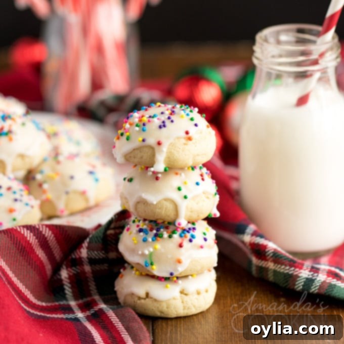 stacked Italian anisette cookies with white glaze
