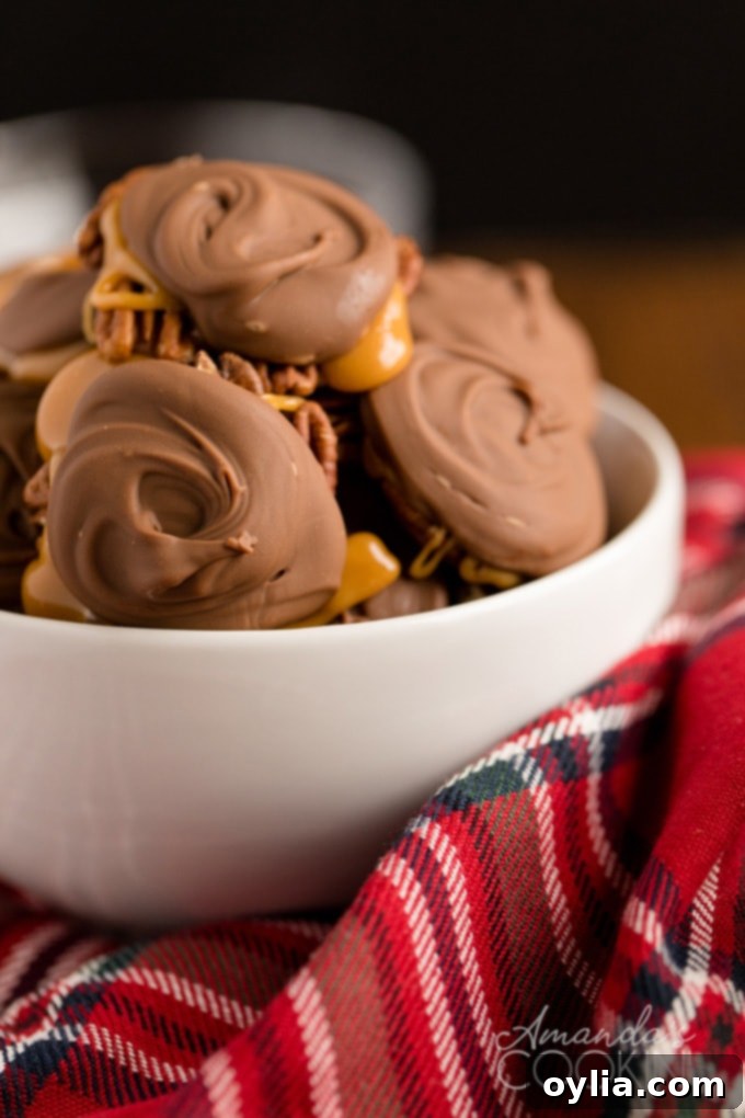 bowl full of homemade chocolate turtles