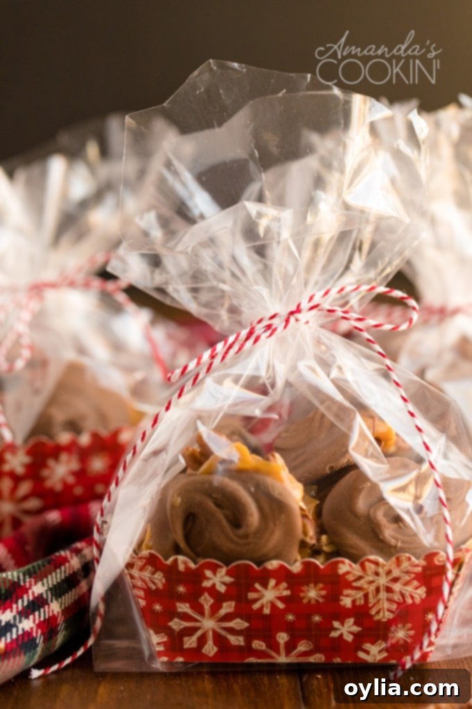 cellophane gift bags filled with homemade chocolate turtles