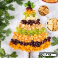 Christmas Tree Cheese Platter surrounded by crackers and Christmas tree branches