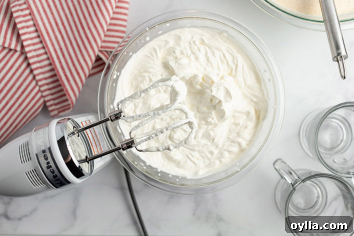 Cream beaten to soft peaks