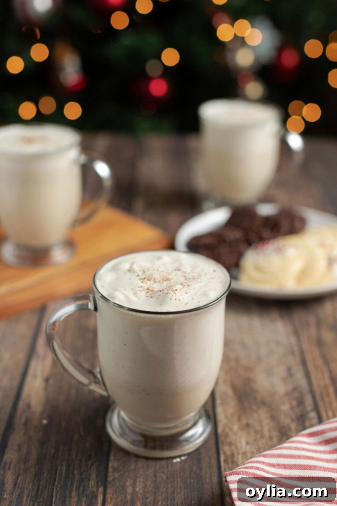 Velvety Holiday Eggnog 10 Mug of Homemade Eggnog with more behind it
