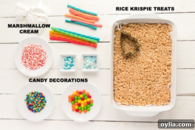 ingredients laid out for making Christmas Tree Rice Krispie Treats