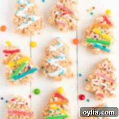 assorted Christmas Tree Rice Krispie Treats with various decorations