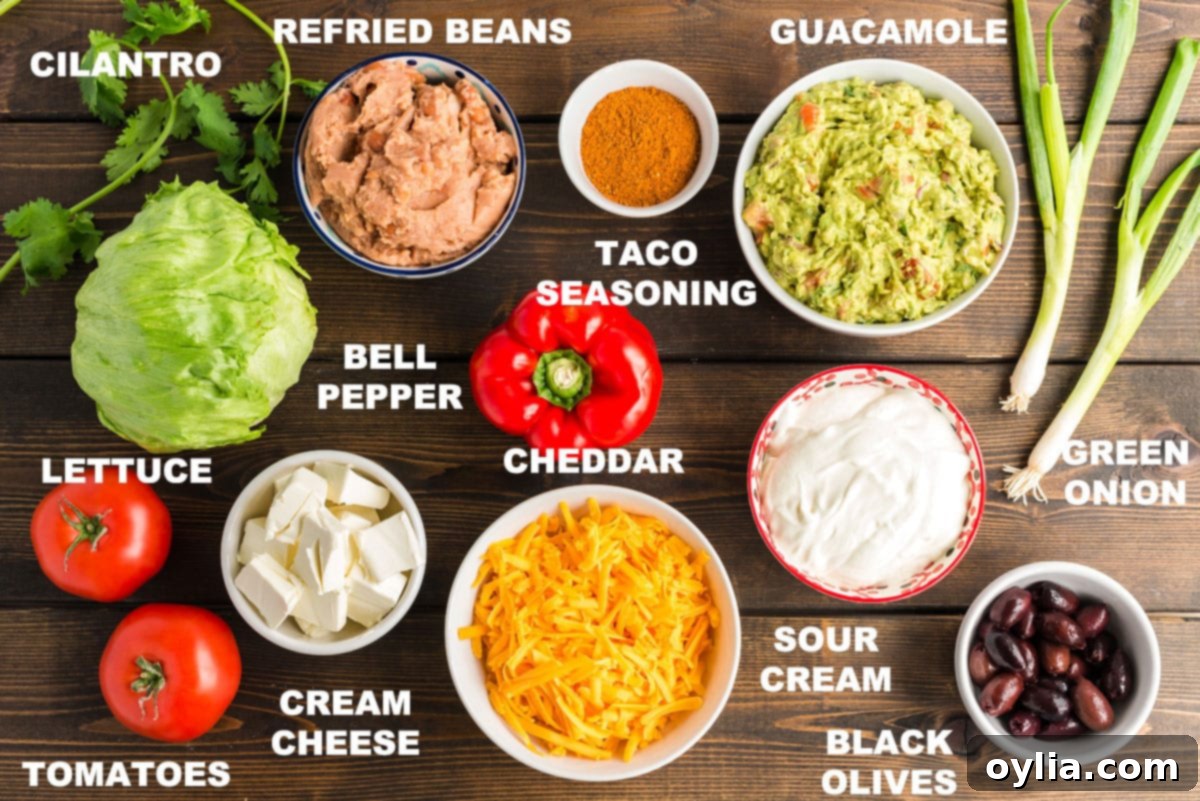labeled ingredients for taco dip