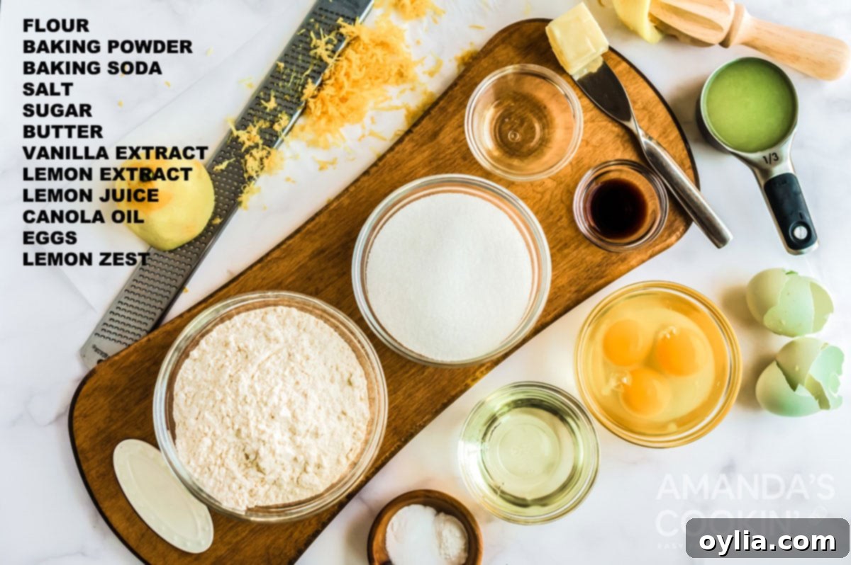 labeled ingredients for starbucks lemon loaf, showcasing dry and wet components