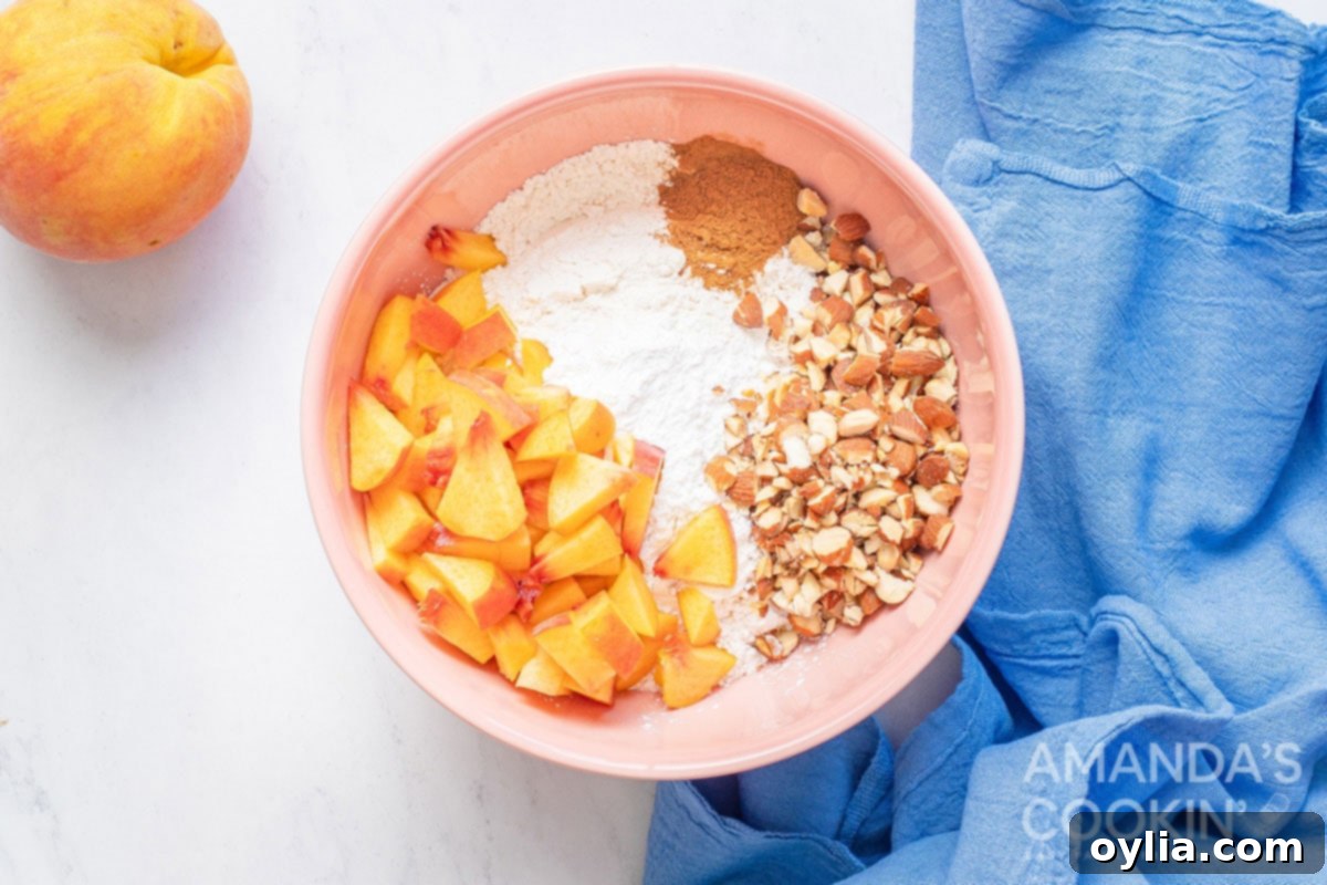 peach bread ingredients in a bowl