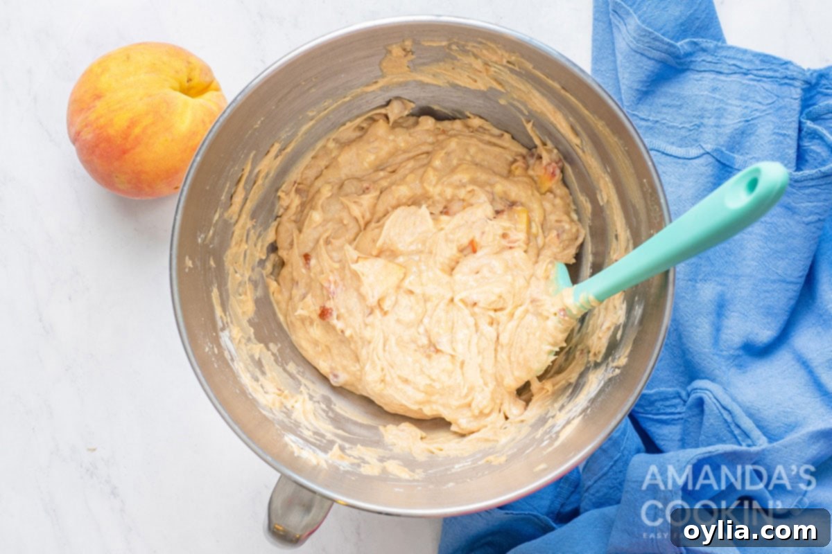 peach bread batter in bowl