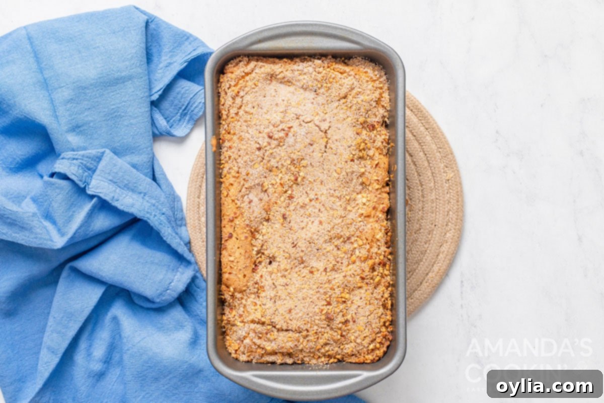 baked peach bread in pan