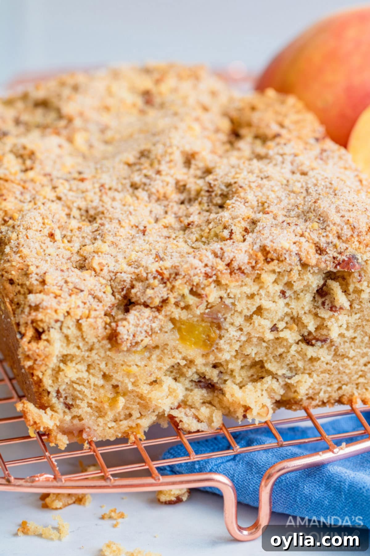 close up sliced peach bread