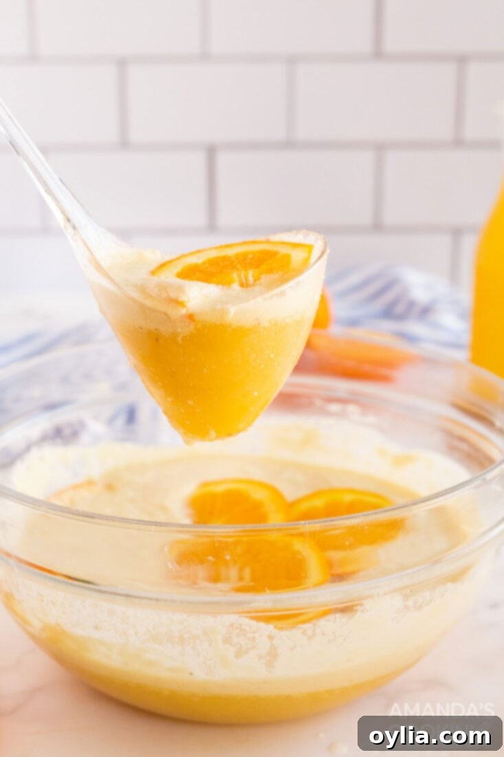 With only four ingredients you can make this creamy, dreamy, vanilla orange punch. Whether it's in the fall, summer, or spring, it's delicious year-round! ladle full of orange punch