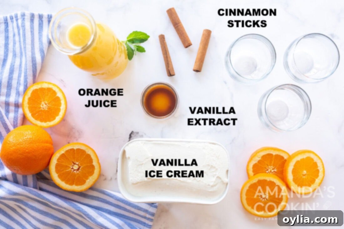 Dreamy Orange Vanilla Punch 2 labeled ingredients for vanilla orange punch