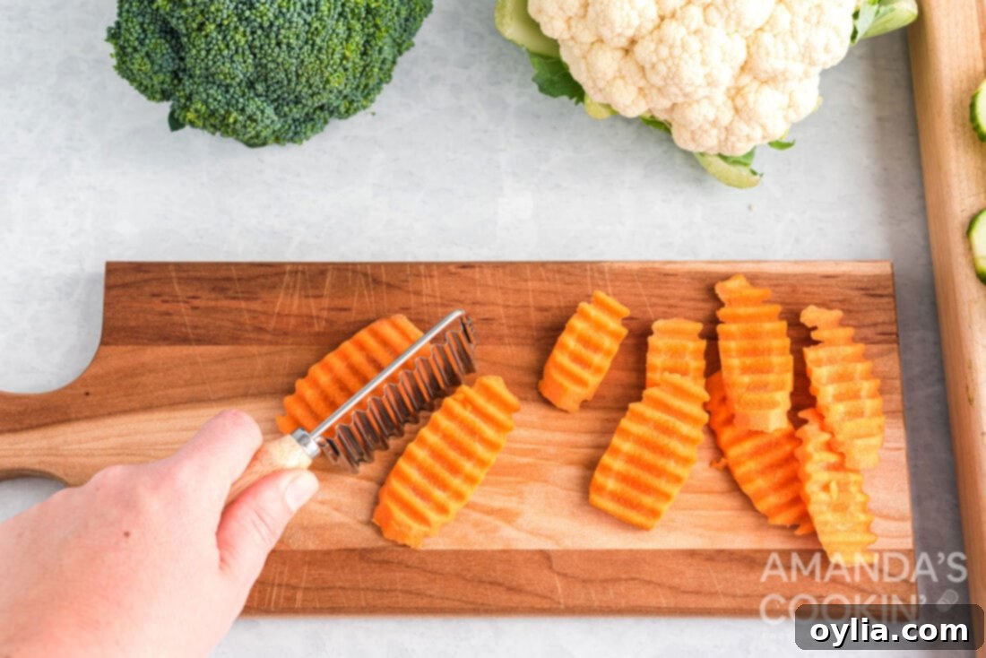 cutting carrots with a crinkler